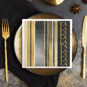 Black Gold Christmas Fa La La Pattern#27 ID1009 Paper Dinner Napkins