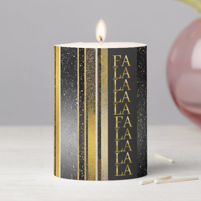 Black Gold Christmas Fa La La Pattern#27 ID1009 Pillar Candle (In Situ)