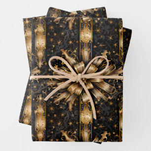 Black & Gold Christmas Grunge Wrapping Paper Sheets