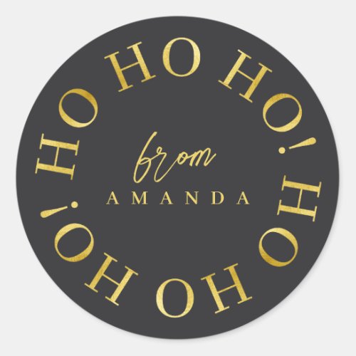 Black Gold Christmas Ho Ho Ho ID1009 Classic Round Sticker
