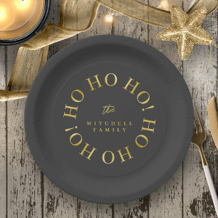 Black Gold Christmas Ho Ho Ho ID1009 Paper Plates
