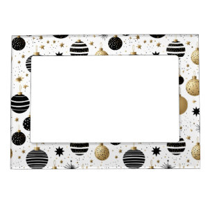 BLACK & GOLD CHRISTMAS HOLIDAY ORNAMENTS MAGNETIC FRAME