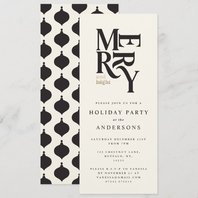 Black & gold Christmas holiday party invite (Front/Back)