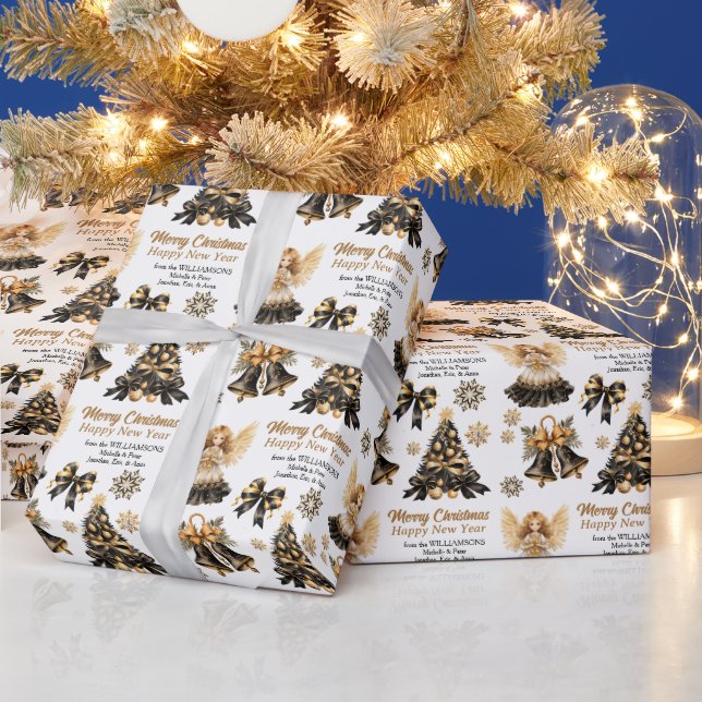 Black Gold Christmas Images Wrapping Paper (Holidays)