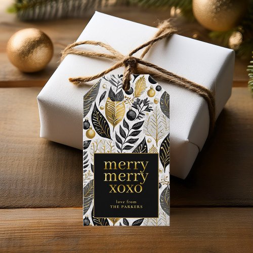 Black Gold Christmas Merry Merry Pattern21 ID1009 Gift Tags