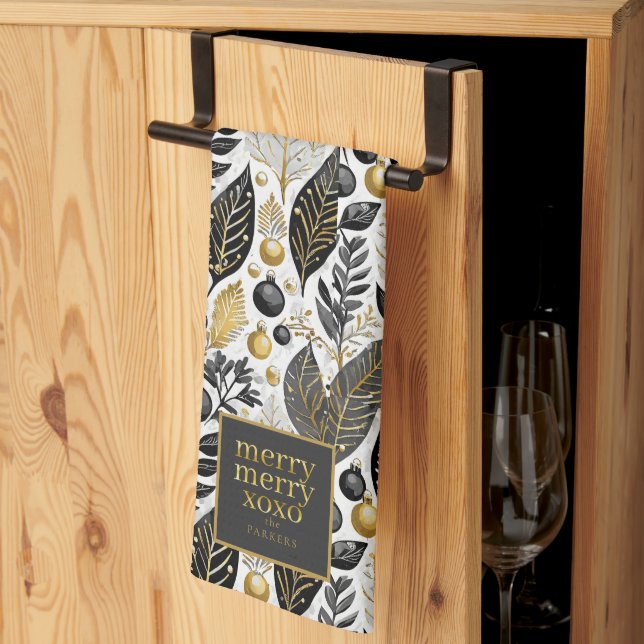 Black Gold Christmas Merry Pattern#21 ID1009 Kitchen Towel (Thirds Fold)