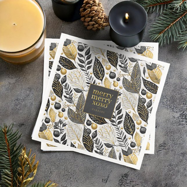 Black Gold Christmas Merry Pattern#21 ID1009 Paper Dinner Napkins (Creator Uploaded)
