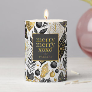 Black Gold Christmas Merry Pattern#21 ID1009 Pillar Candle