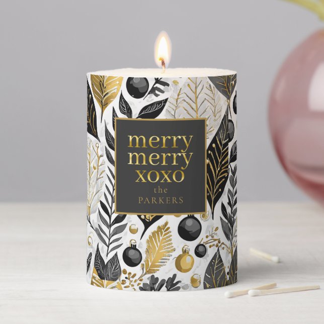 Black Gold Christmas Merry Pattern#21 ID1009 Pillar Candle (In Situ)