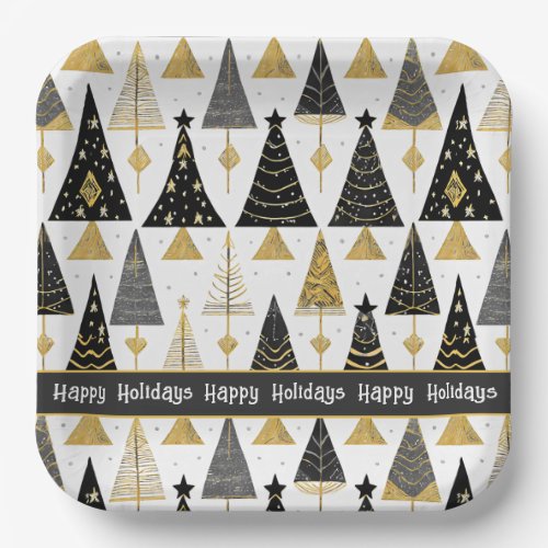 Black Gold Christmas Merry Pattern25 ID1009 Paper Plates
