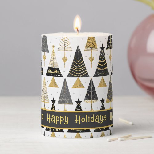 Black Gold Christmas Merry Pattern25 ID1009 Pillar Candle