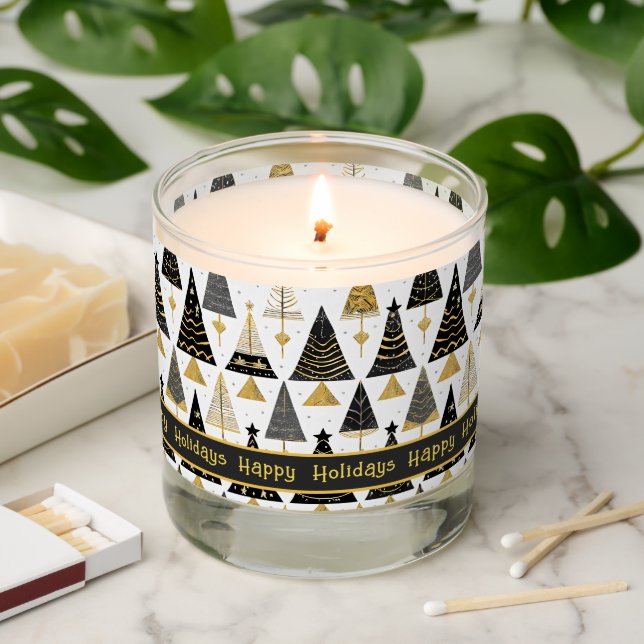 Black Gold Christmas Merry Pattern#25 ID1009 Scented Candle (Lit)