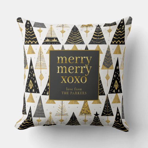 Black Gold Christmas Merry Pattern25 ID1009 Throw Pillow
