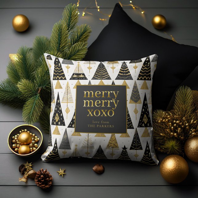 Black Gold Christmas Merry Pattern#25 ID1009 Throw Pillow (Creator Uploaded)