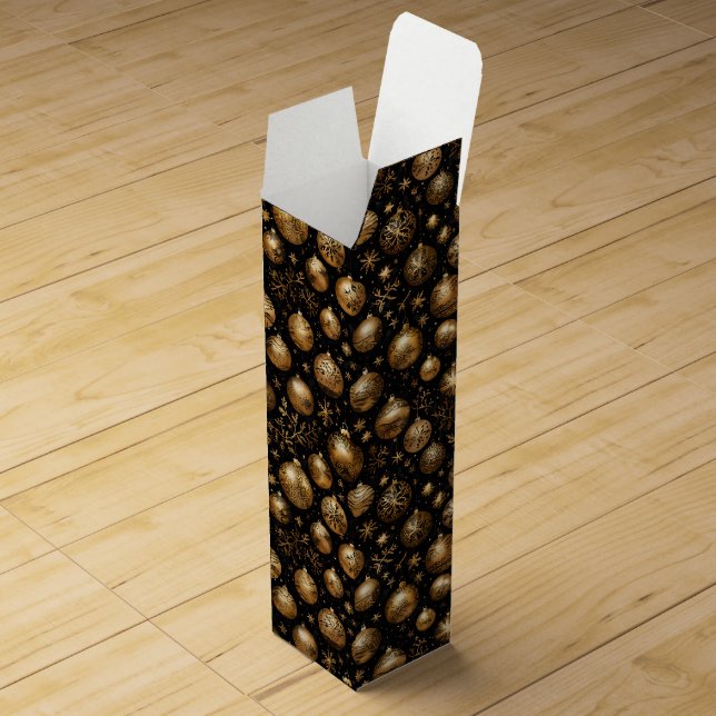 Black & Gold Christmas Ornament Pattern Wine Box (Opened)