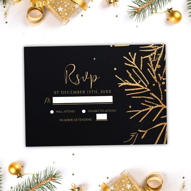Black Gold Christmas Party Modern Elegant Holiday RSVP Card (Black Gold Christmas Party Modern Elegant Holiday RSVP Card)