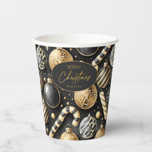 Black Gold Christmas Pattern12 ID1009 Paper Cups