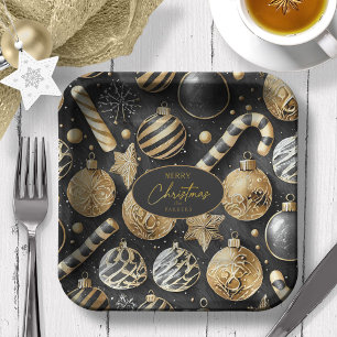 Black Gold Christmas Pattern#12 ID1009 Paper Plates