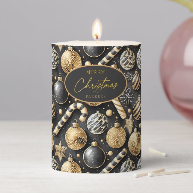 Black Gold Christmas Pattern#12 ID1009 Pillar Candle (In Situ)