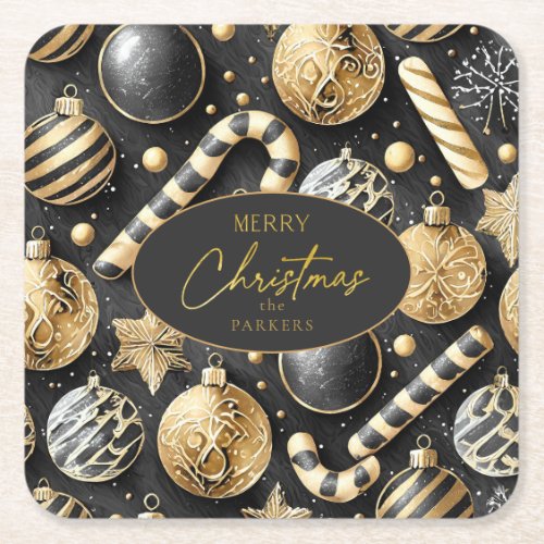 Black Gold Christmas Pattern12 ID1009 Square Paper Coaster