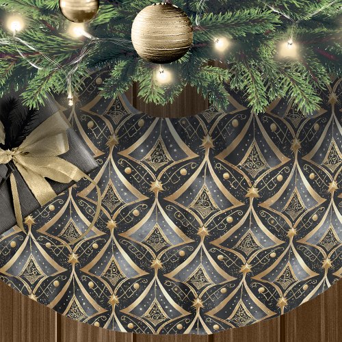 Black Gold Christmas Pattern15 ID1009  Brushed Polyester Tree Skirt