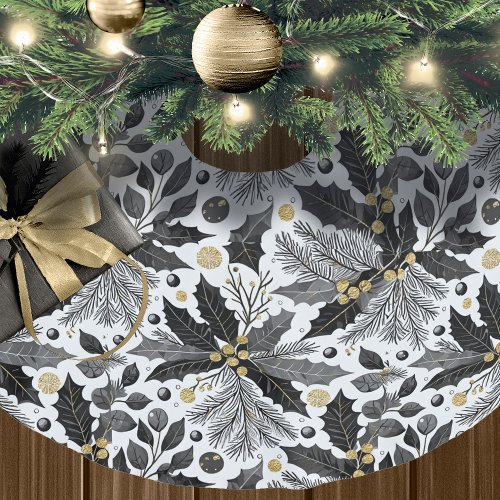 Black Gold Christmas Pattern17 ID1009 Brushed Polyester Tree Skirt