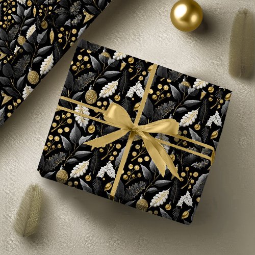 Black Gold Christmas Pattern18 ID1009 Wrapping Paper