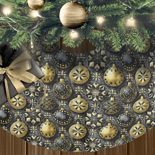 Black Gold Christmas Pattern20 ID1009 Brushed Polyester Tree Skirt