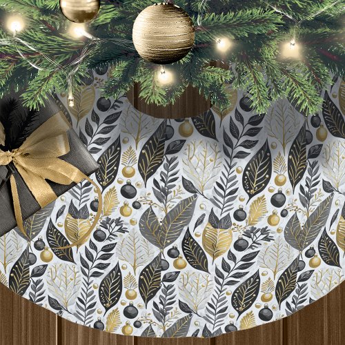 Black Gold Christmas Pattern21 ID1009 Brushed Polyester Tree Skirt