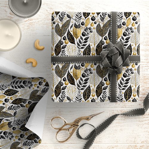 Black Gold Christmas Pattern21 ID1009 Wrapping Paper