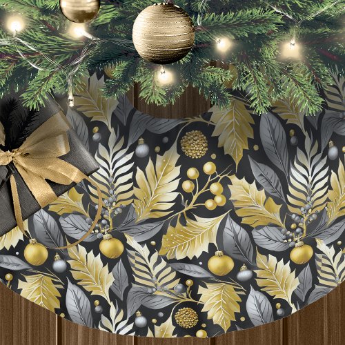 Black Gold Christmas Pattern22 ID1009 Brushed Polyester Tree Skirt