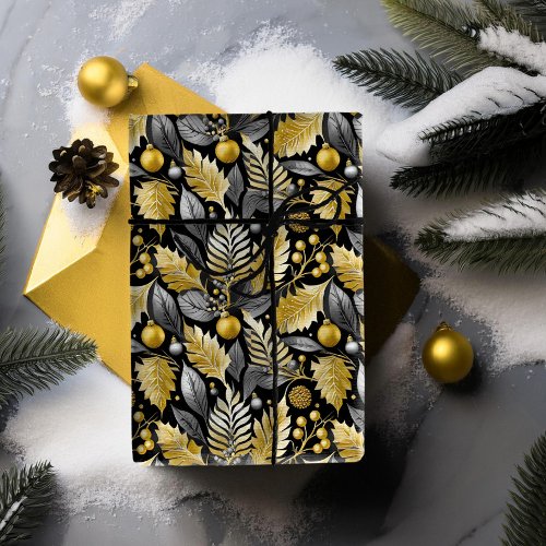 Black Gold Christmas Pattern22 ID1009 Wrapping Paper