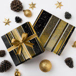 Black Gold Christmas Pattern#27 ID1009 Wrapping Paper<br><div class="desc">If you are wondering what color combinations to pick for your Christmas decor and gift wrap supplies this year, I've created collections of coordinating patterns to make life just a bit easier. This modern, vertical stripe design, with a glitter and grunge effect, is shown here in a deep black and...</div>