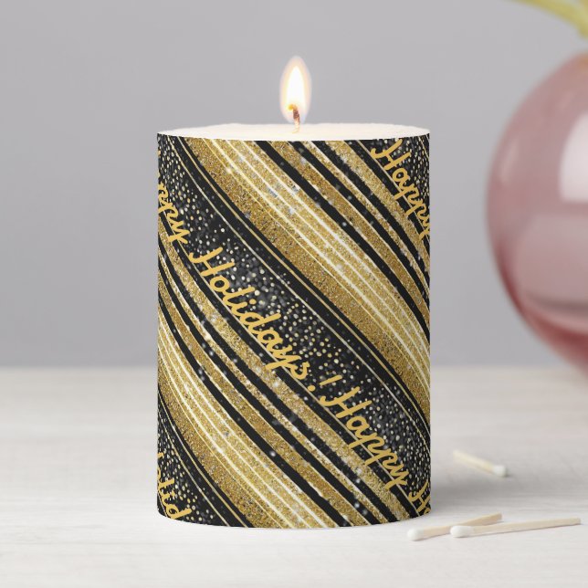 Black Gold Christmas Pattern#28 ID1009 Pillar Candle (In Situ)