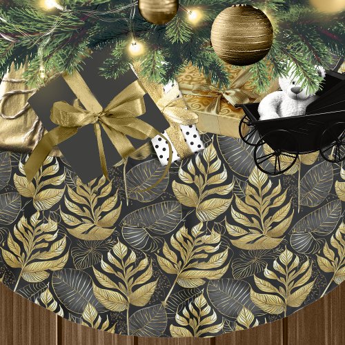 Black Gold Christmas Pattern29 ID1009 Brushed Polyester Tree Skirt