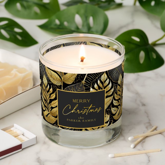 Black Gold Christmas Pattern#29 ID1009 Scented Candle (Lit)