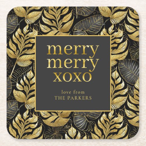Black Gold Christmas Pattern29 ID1009 Square Paper Coaster