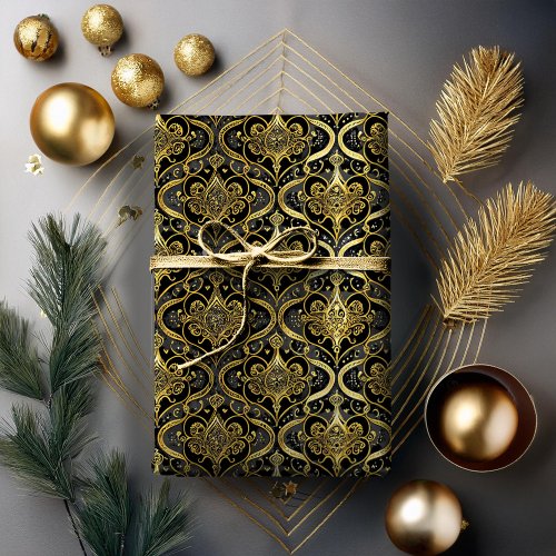 Black Gold Christmas Pattern30 ID1009 Wrapping Paper