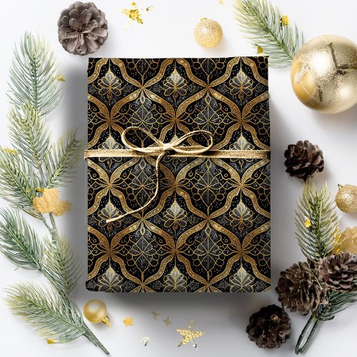 Black Gold Christmas Pattern31 ID1009 Wrapping Paper