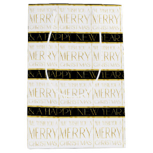 Black Gold Christmas Pattern#35 ID1009 Medium Gift Bag