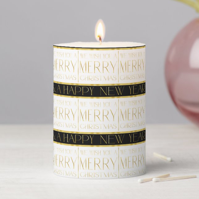 Black Gold Christmas Pattern#35 ID1009 Pillar Candle (In Situ)