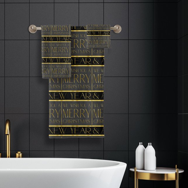 Black Gold Christmas Pattern#35b ID1009 Bath Towel Set (Creator Uploaded)