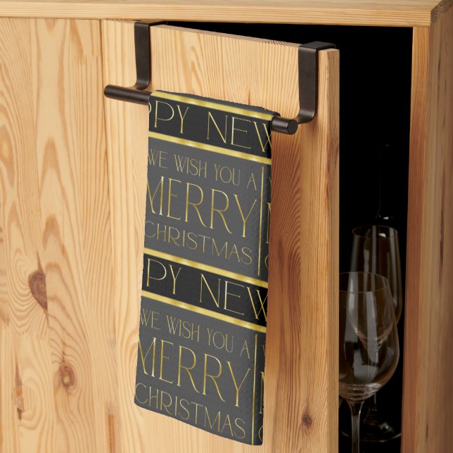 Black Gold Christmas Pattern#35b ID1009 Kitchen Towel (Thirds Fold)