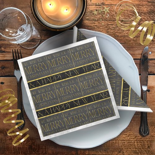 Black Gold Christmas Pattern35b ID1009 Paper Dinner Napkins