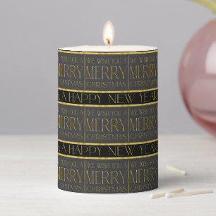 Black Gold Christmas Pattern#35b ID1009 Pillar Candle