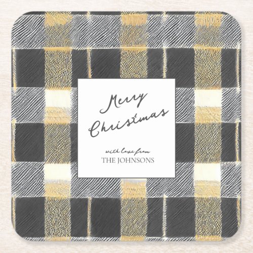 Black Gold Christmas Pattern7 ID1009 Square Paper Coaster