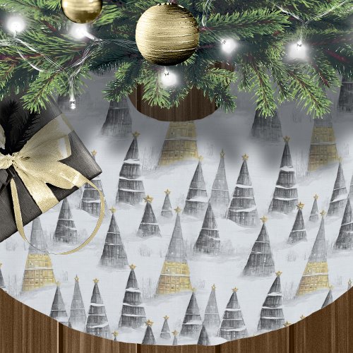 Black Gold Christmas Pattern8 ID1009 Brushed Polyester Tree Skirt