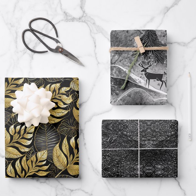 Black Gold Christmas Patterns #13#29#33  ID1009 Wrapping Paper Sheets (Front)