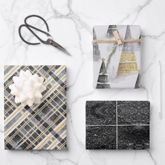 Black Gold Christmas Patterns #2#8#32  ID1009 Wrapping Paper Sheets (Front)