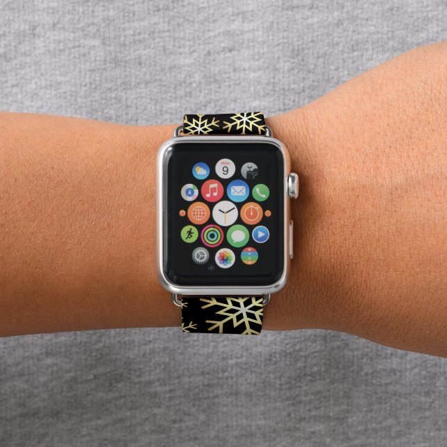Black gold Christmas snowflake apple watch band (In Situ)